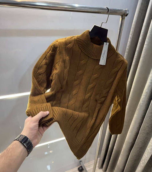 Essential Light Brown Imported Knitted Turtle Kneck Pull Over