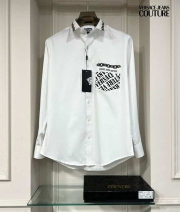 Versace White Printed Premium Shirt With Box Packing And Carry Bag