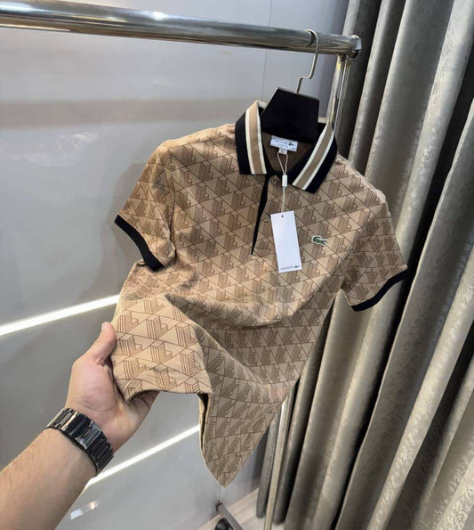 Lacost e Beige Embroidery Logo Premium Polo T-Shirt