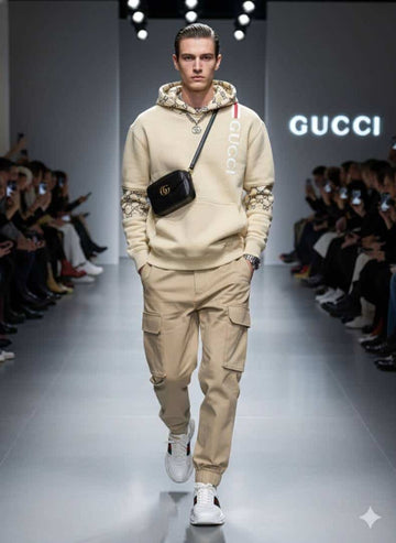 GUCC_I BEIGE PREMIUM HOODIES AVAILABLE IN ULTRA PREMIUM QUALITY WITH MONOGRAM ON SLEEVES