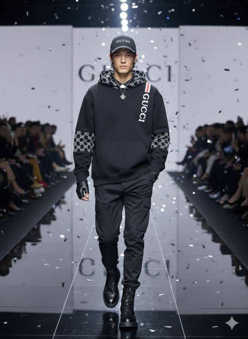 GUCC_I BLACK PREMIUM HOODIES AVAILABLE IN ULTRA PREMIUM QUALITY WITH MONOGRAM ON SLEEVES