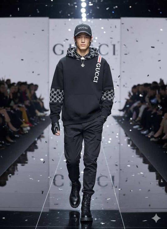 GUCC_I BLACK PREMIUM HOODIES AVAILABLE IN ULTRA PREMIUM QUALITY WITH MONOGRAM ON SLEEVES