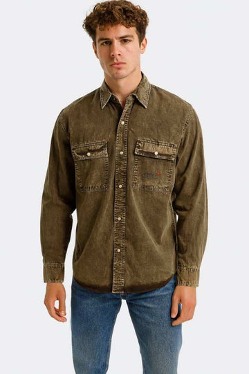 SUPER DRY ACID WASHED BROWN DENIM SHIRTS IN PREMIUM QUALITY