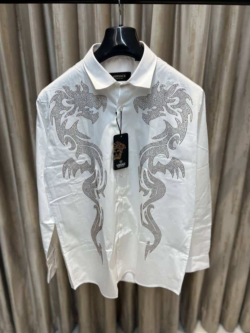 VERSACE WHITE DESIGNER SHIRT WITH STONE WORK AVAILABLE IN ULTRA PREMIUM QUALITY