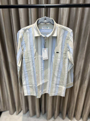 LACOST_E BEIGE BLUE IMPORTED ULTRA PREMIUM SHIRT AVAILABLE