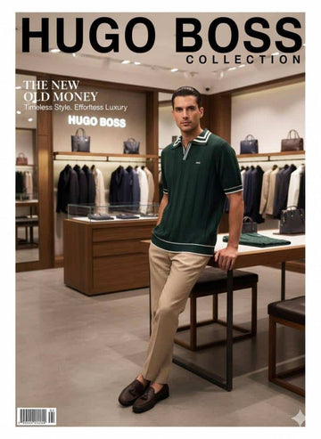 HUGO BOS_S KNITTED POLO T SHIRT IN BOTTLE GREEN COLOUR