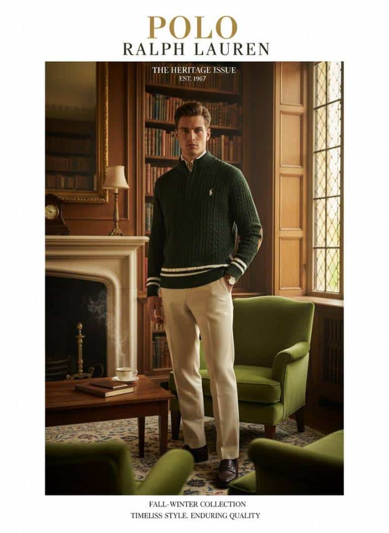 GREEN POLO RALPH LAURE_N CABLE KNIT QUARTER ZIP PREMIUM SWEATER