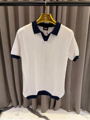 H&_M WHITE KNITTED POLO T SHIRT
