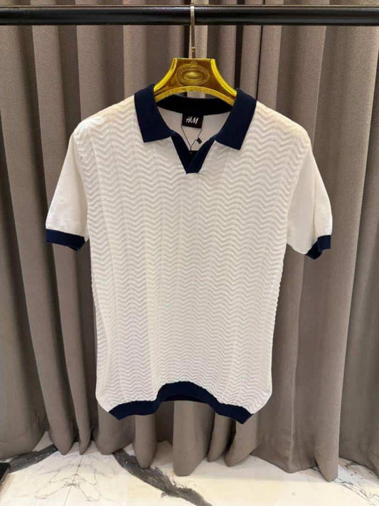 H&_M WHITE KNITTED POLO T SHIRT