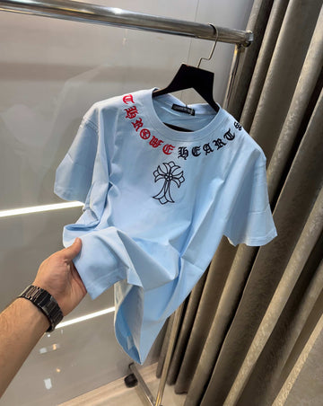Chrome  Hearts Sky Blue Printed Imported Oversized T-Shirt