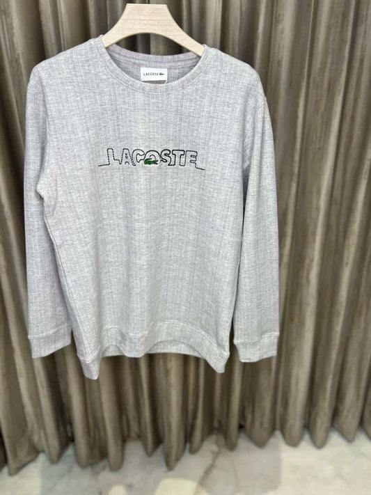 LACOST_E GREY PREMIUM FULL SLEEVES CREW NECK SWEATSHIRT WITH A STICHED LOGO