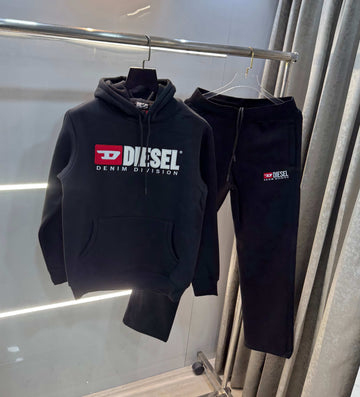 Diese l Black Embroidery Logo Imported Tracksuit