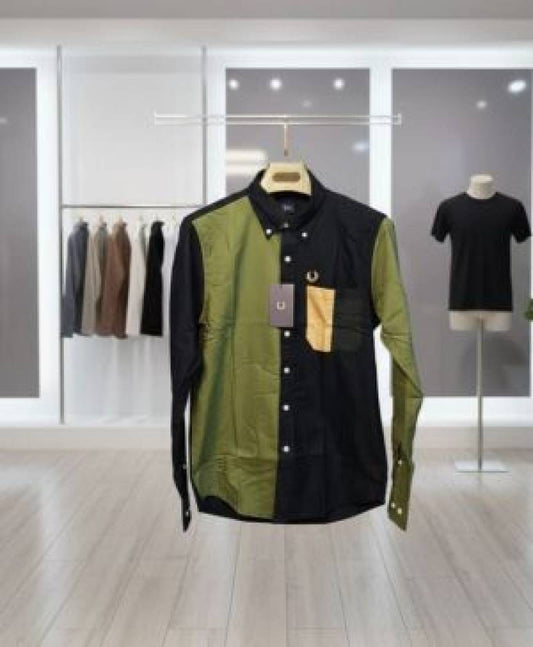 Fred_Perry_Olive_Black_Embroidery_Logo_Pocket_Look_Premium_Oxford_Shirt_(1839)