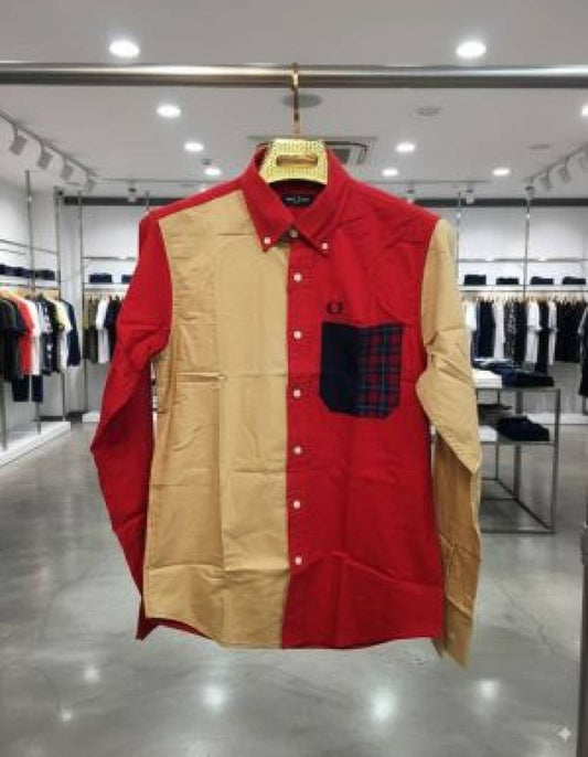 Fred_Perry_Beige_Red_Embroidery_Logo_Pocket_Look_Premium_Oxford_Shirt_(1836)