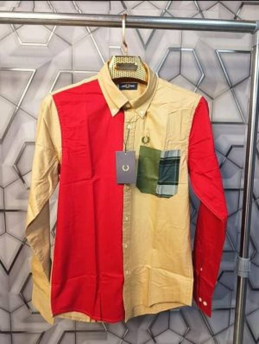 Fred_Perry_Red_Beige_Embroidery_Logo_Pocket_Look_Premium_Oxford_Shirt_(1832)