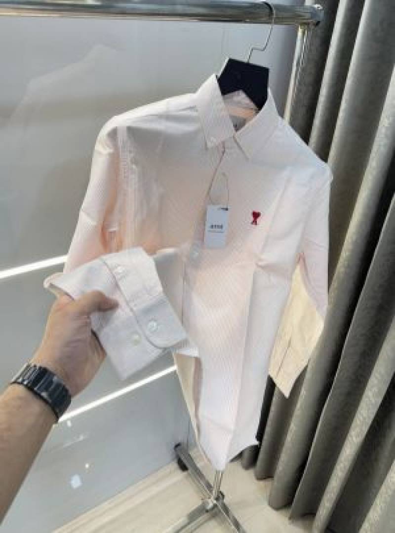 Ami Paris Orange Stripes Embroidery Logo Premium Shirt (1849)