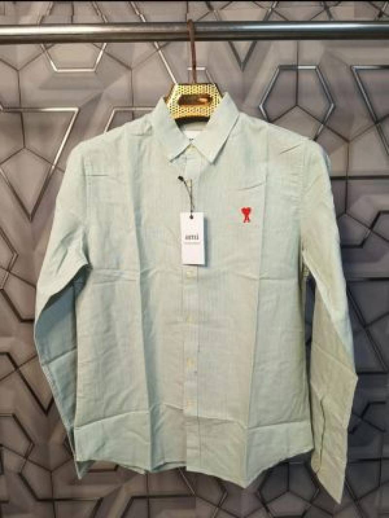 Ami Paris Green Stripes Embroidery Logo Premium Shirt (1850)