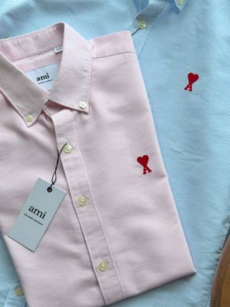 Ami Paris Pink Stripes Embroidery Logo Premium Shirt (1845)