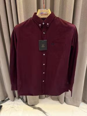 Fred_Perry_Maroon_Pocket_Embroidery_Logo_Premium_Oxford_Shirt_(1865)