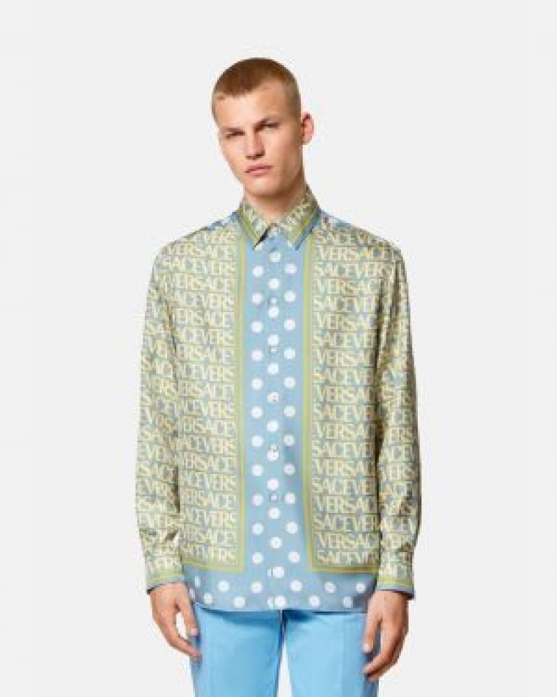 Versace Couture Blue Printed Premium Shirt With Box And Carry Bag (1738)