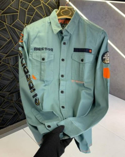 SUPER DRY SKY EMBROIDERY PATCH WORK IMPORTED CARGO SHIRTS (929)