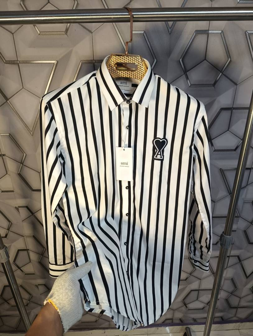 Ami Paris White Stripes Patch Logo Premium Shirt (1961)