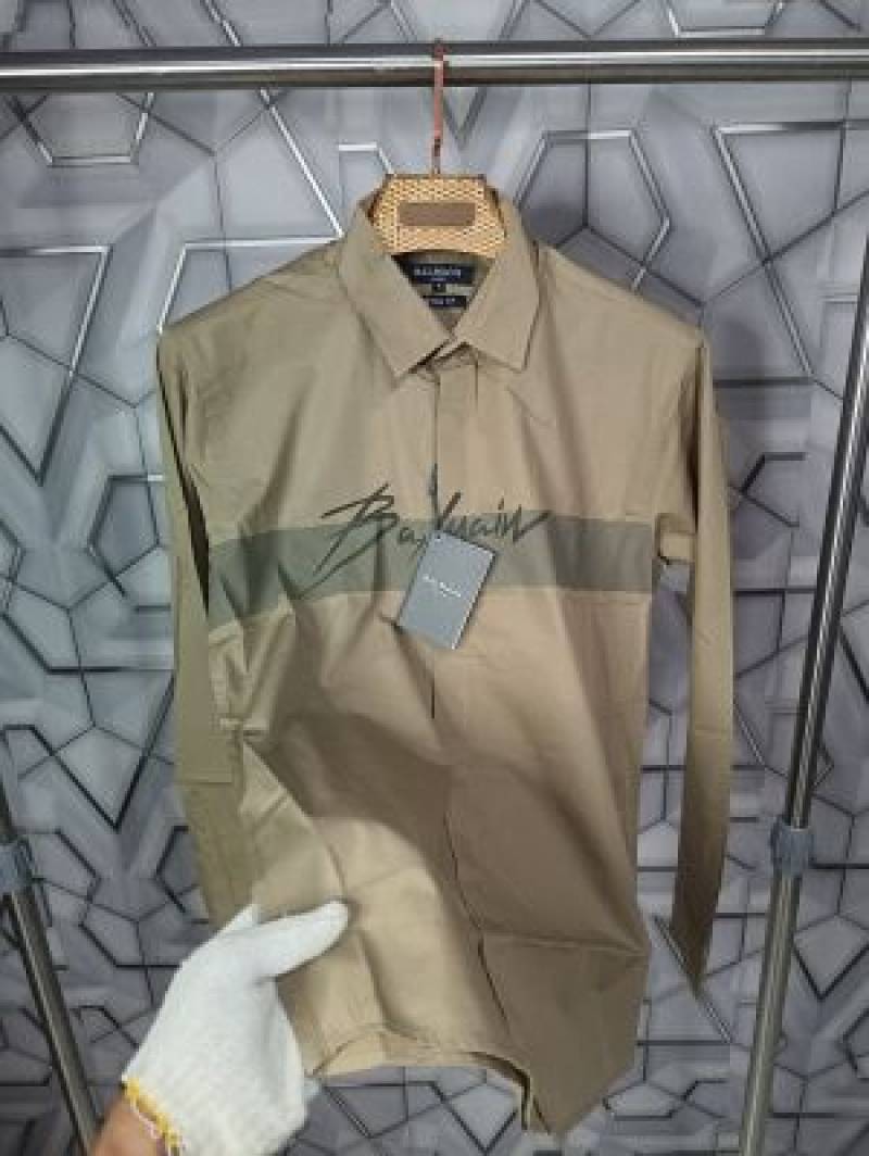 Balmain_Paris_Khaki_Logo_Print_Premium_Shirt_(1500)