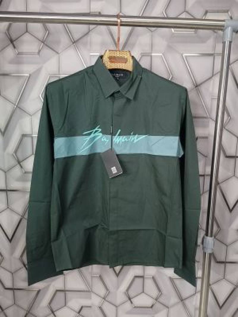 Balmain_Paris_Green_Logo_Print_Premium_Shirt_(1499)