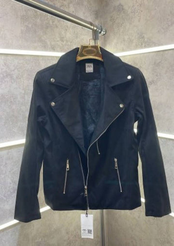 Z ara Black Cross Zip Designer Premium Suede Leather Biker Jacket (563)