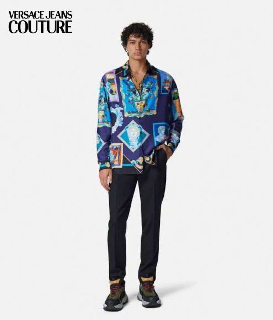 Versace Dark Blue Bandana Design Printed Premium Shirt with Box And Carry Bag (1955)