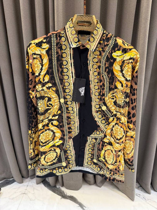 Versace Couture Black Brown Barocco Printed Premium Shirt With Box And Carry Bag (1911)