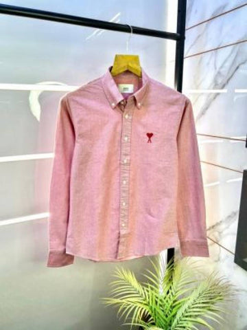 Ami Paris Pink Embroidery Logo Premium Shirt (1808)