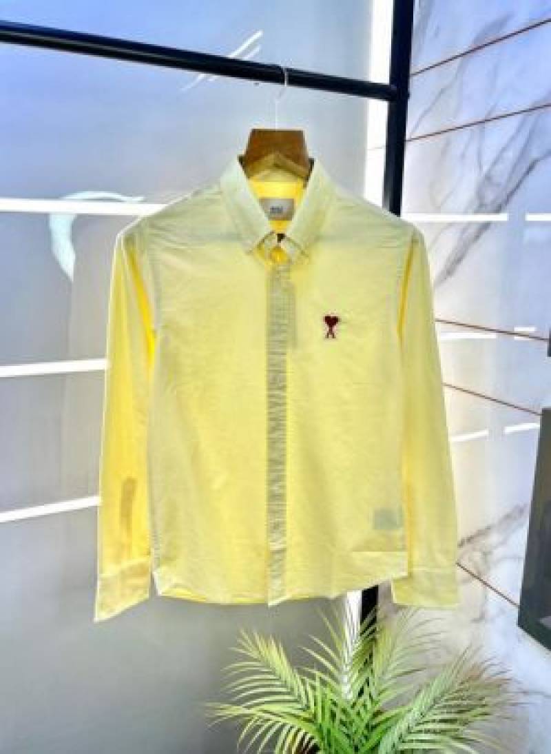 Ami Paris Yellow Embroidery Logo Premium Shirt (1805)