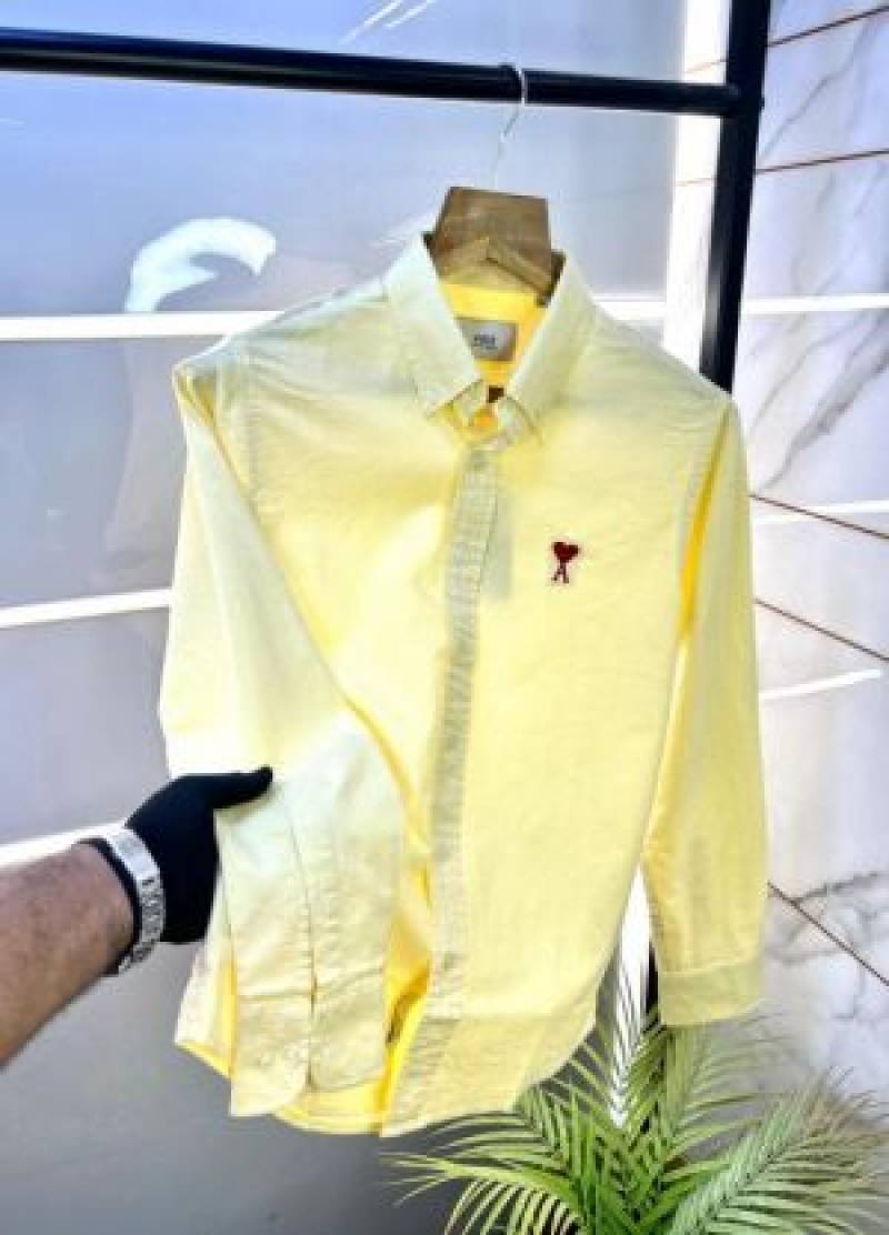 Ami Paris Yellow Embroidery Logo Premium Shirt (1805)