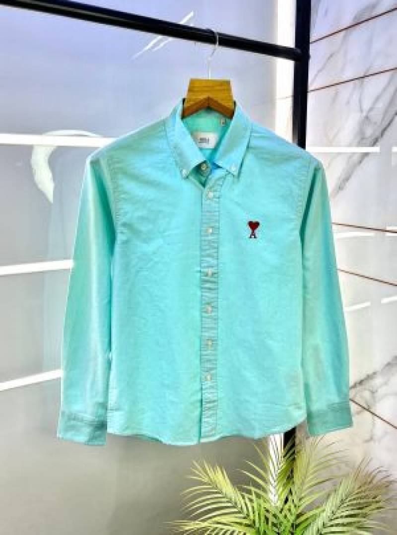 Ami Paris Aqua Green Embroidery Logo Premium Shirt (1806)