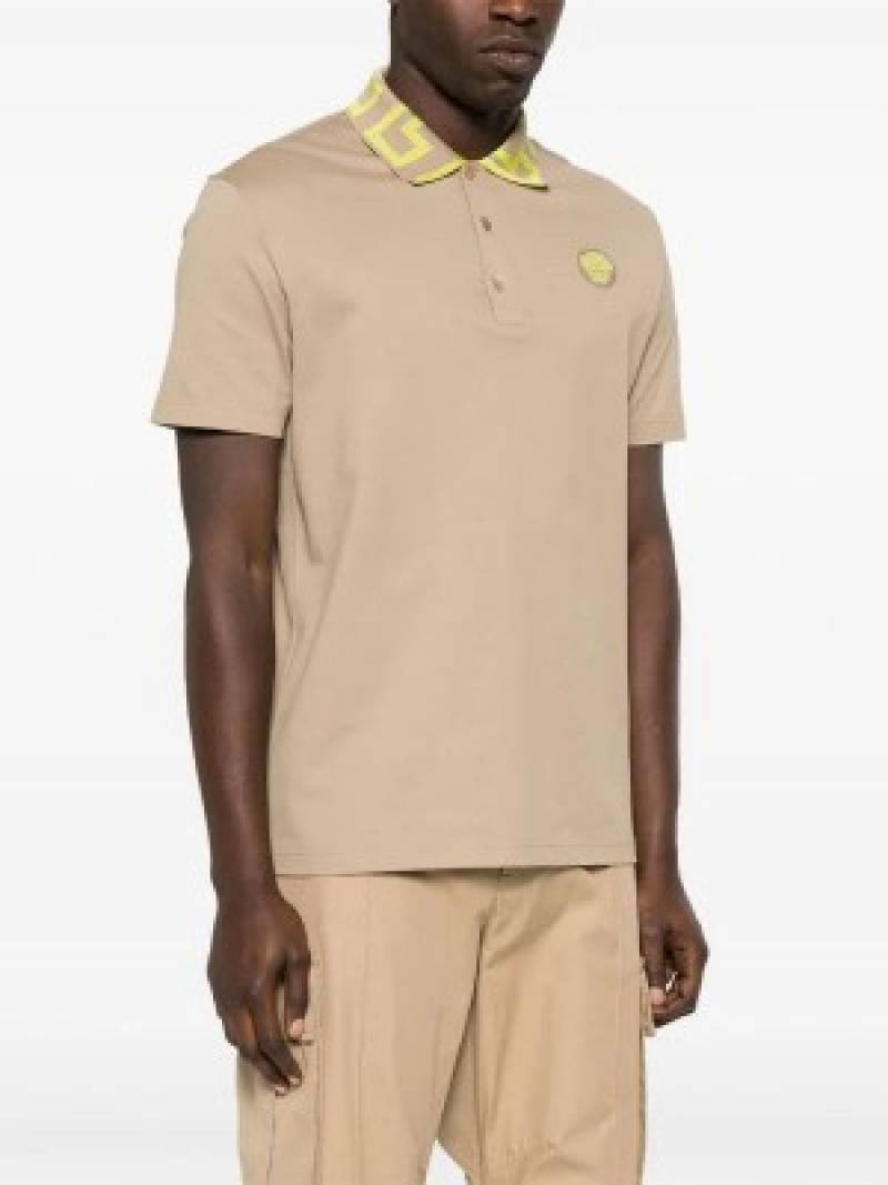 Versace Couture Beige Embroidery Logo Imported Polo T-Shirt (1169)