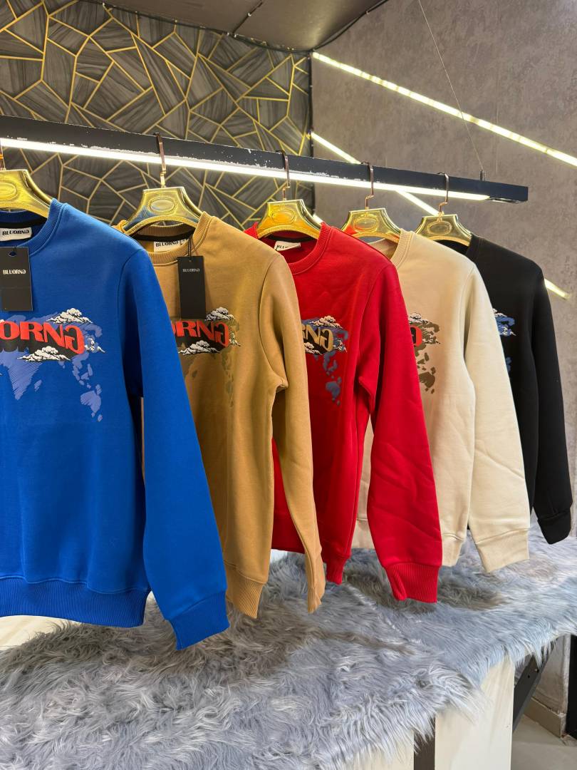 Bluorng Cream Embossed Logo Print Imported Sweatshirt (1943)