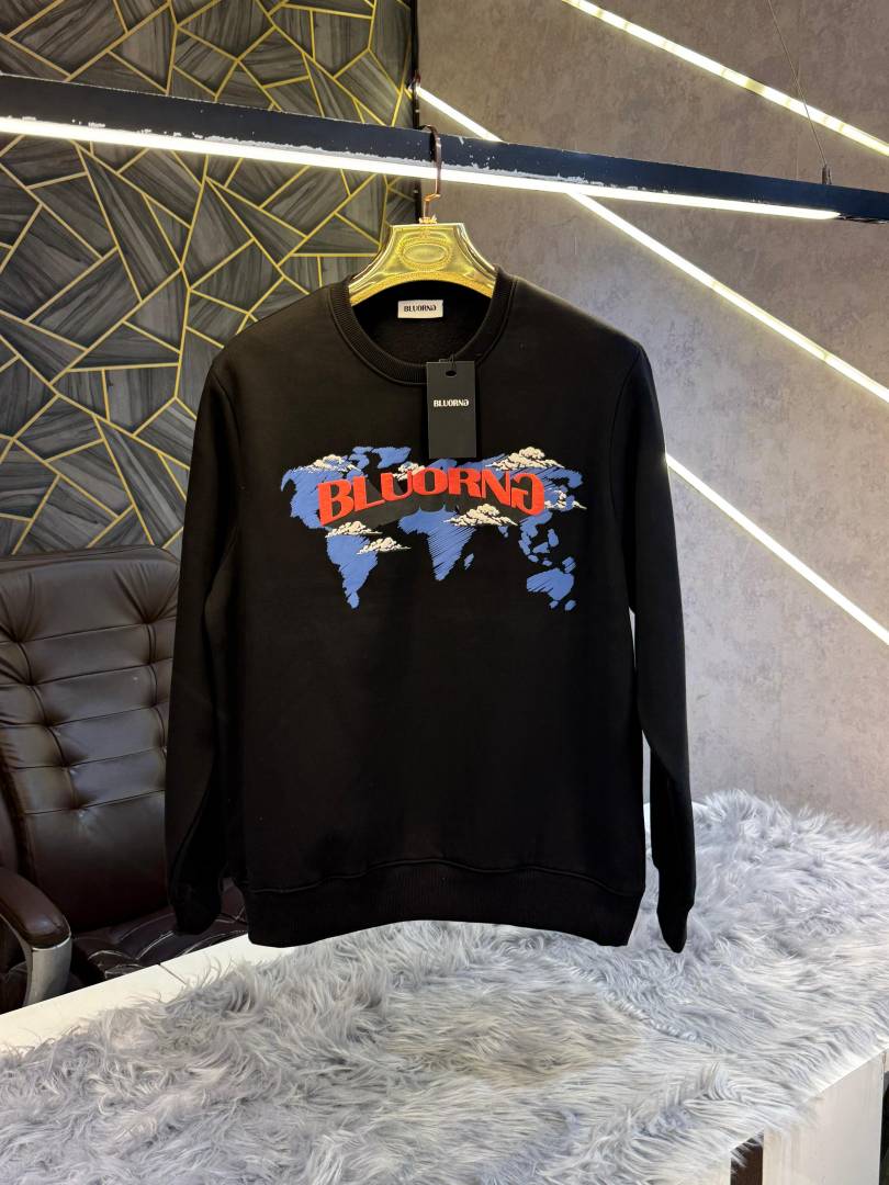 Bluorng Black Embossed Logo Print Imported Sweatshirt (1941)