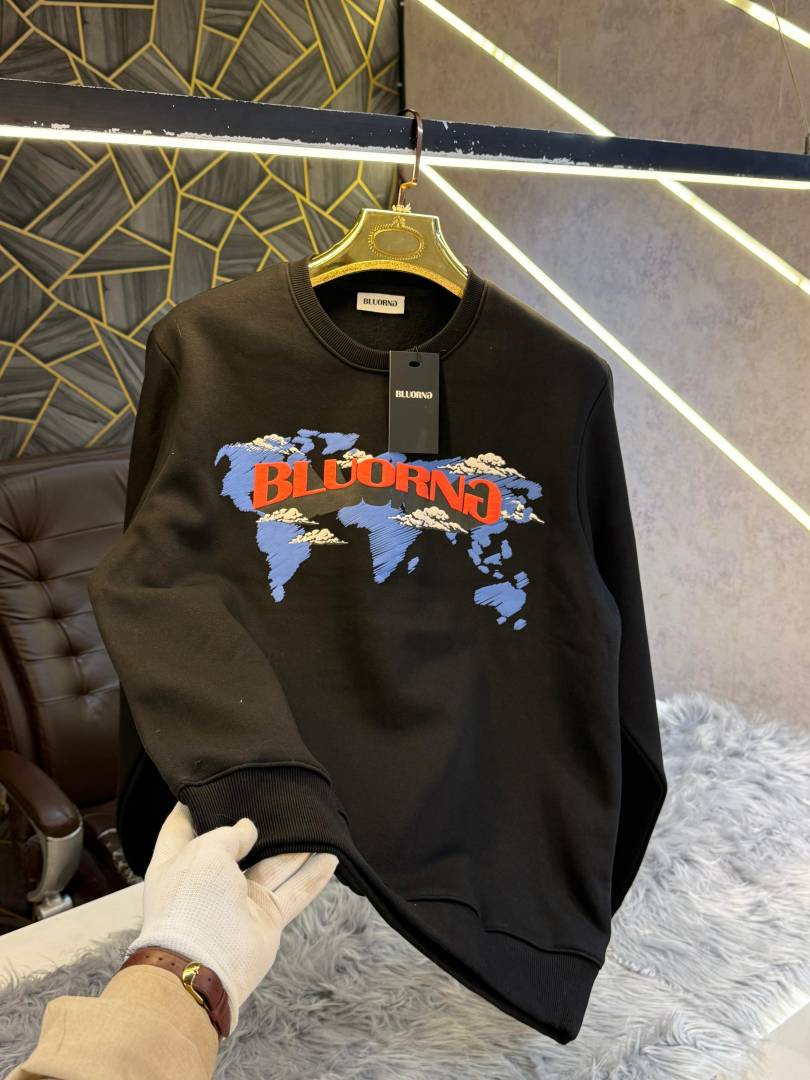 Bluorng Black Embossed Logo Print Imported Sweatshirt (1941)