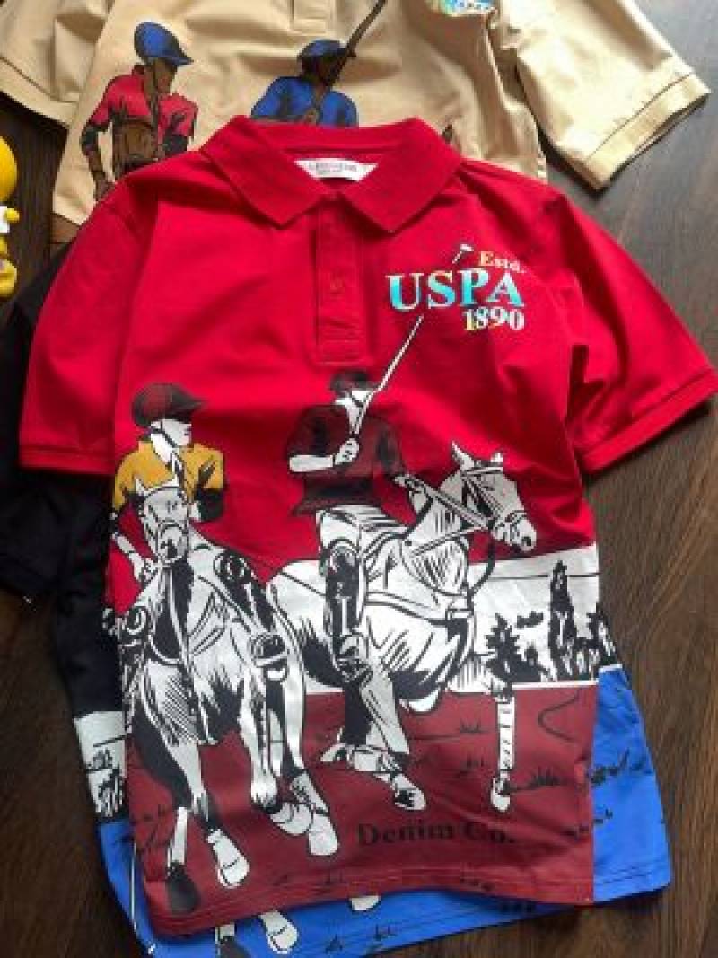 U.S.Polo Assn Red Imported Printed Polo T-shirt (1538)