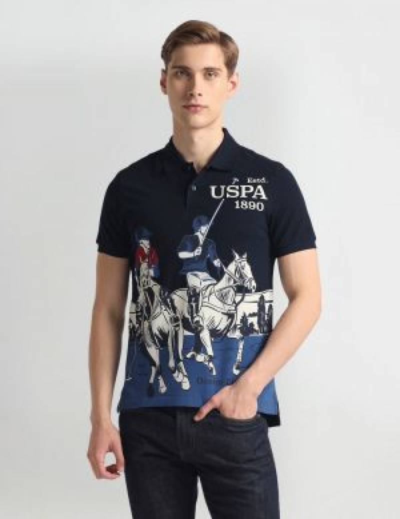 U.S.Polo Assn Black Imported Printed Polo T-shirt (1540)