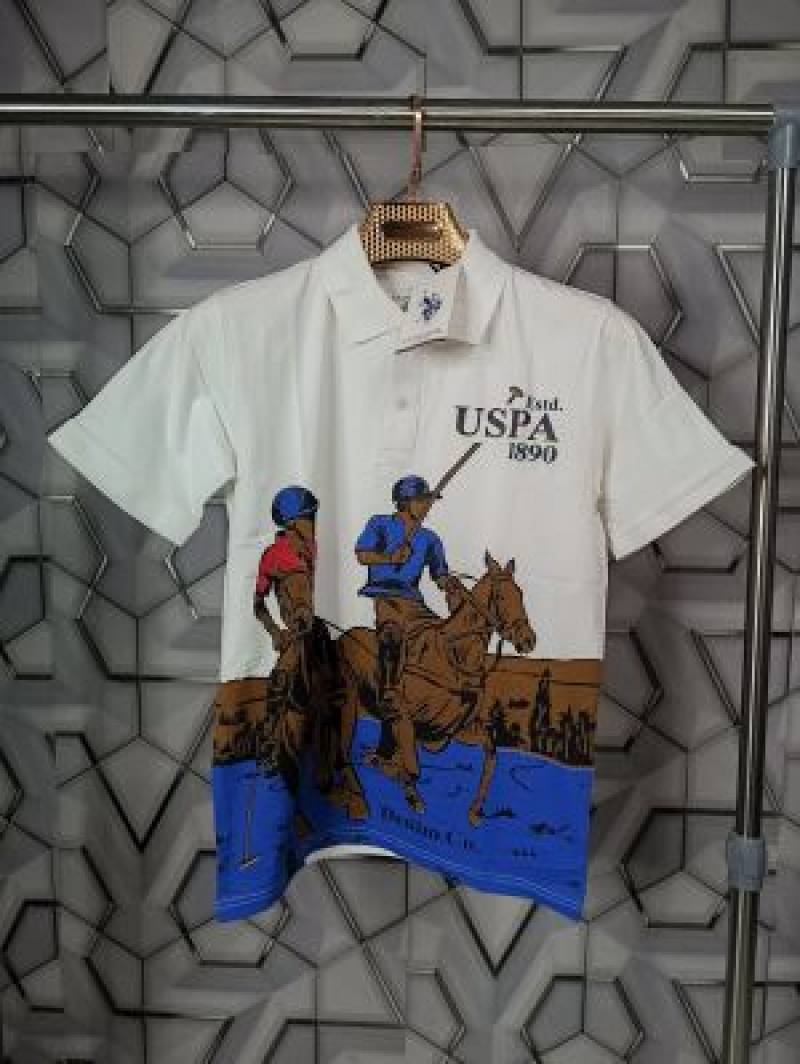 U.S.Polo Assn White Imported Printed Polo T-shirt (1542)