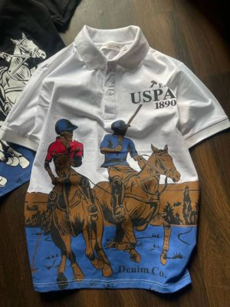 U.S.Polo Assn White Imported Printed Polo T-shirt (1542)