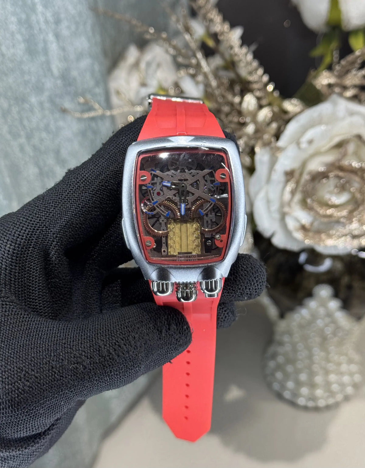 Jacob & Co. Bugatt i Silver Red Tourbillon Premium Quartz Watch