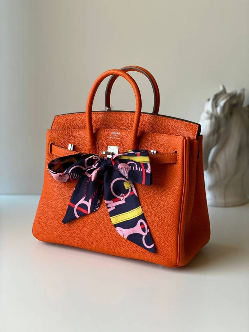 Hermes Orange Togo Leather Palladium Hardware Birkin 30 Bag With Og Box And All Accesories1015