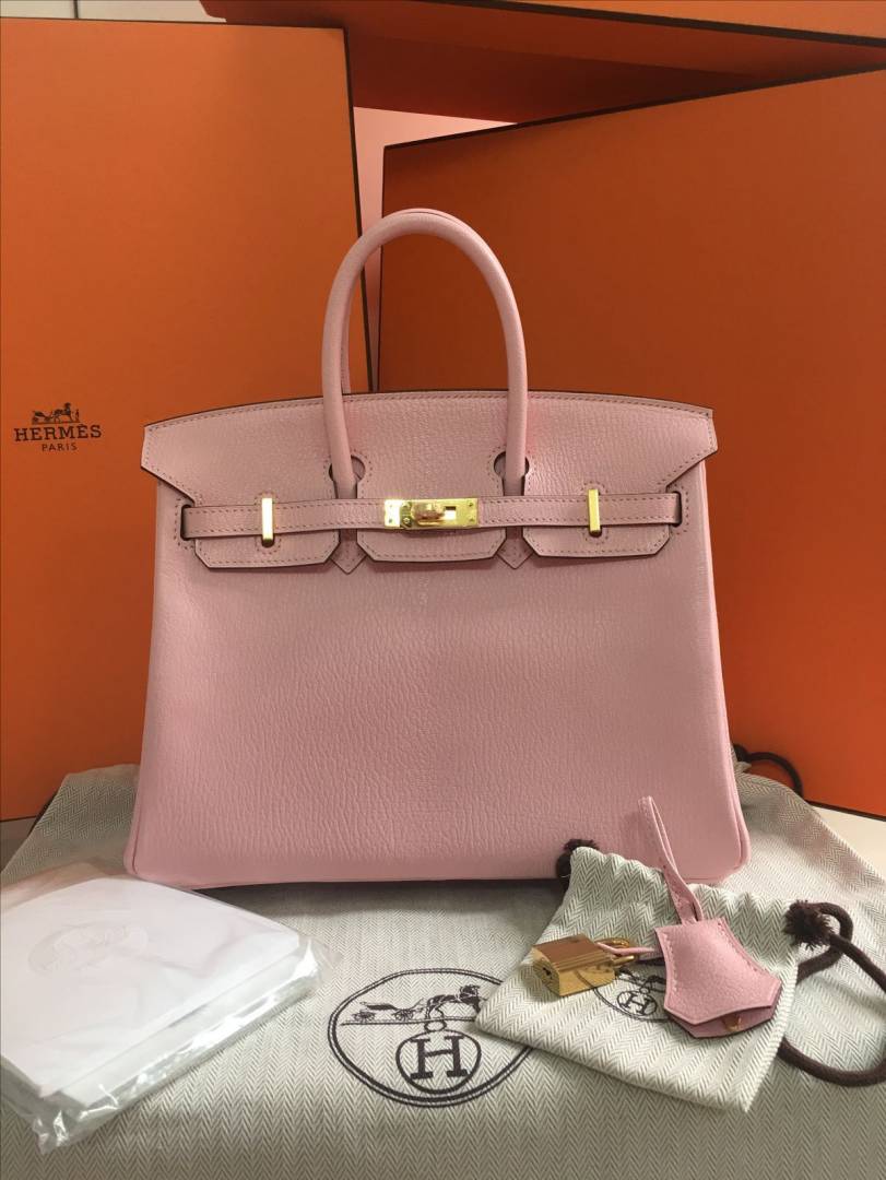 Hermes Powder Pink Togo Leather Rose Gold Hardware Birkin Bag With Dust Bag & OG Box1015