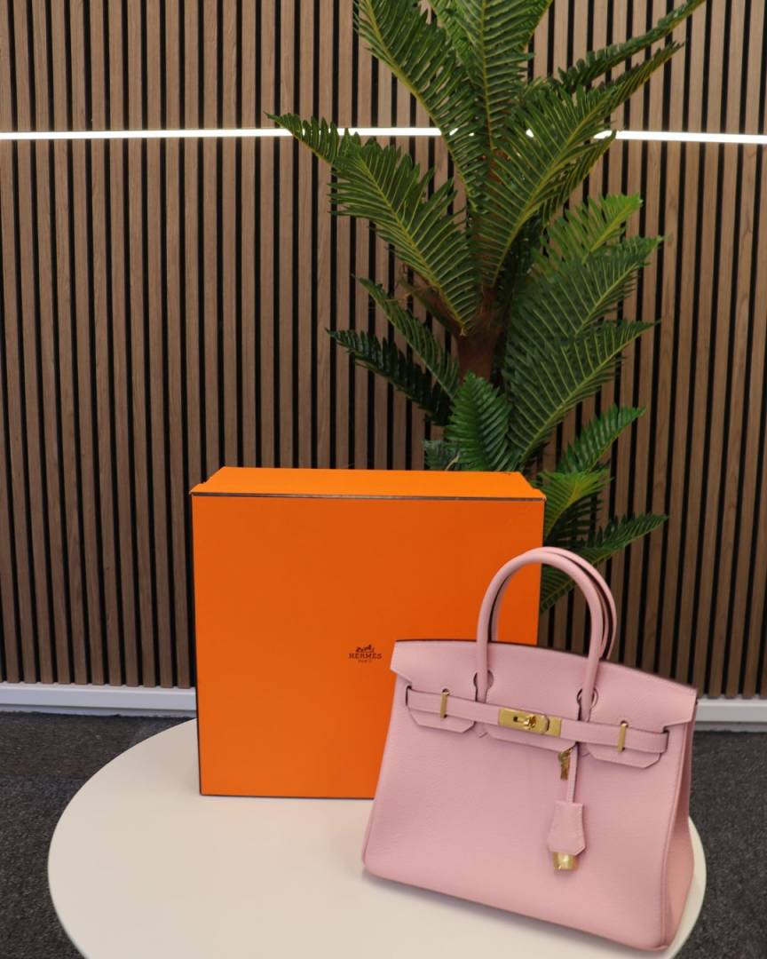 Hermes Powder Pink Togo Leather Rose Gold Hardware Birkin Bag With Dust Bag & OG Box1015