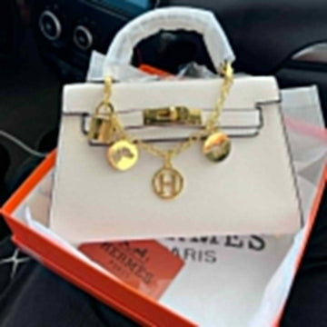 Herms Kelly Mini Epsom Leather White With Charms 2 Belts OG Box Dust Bag Cards And Carry Bag 1009
