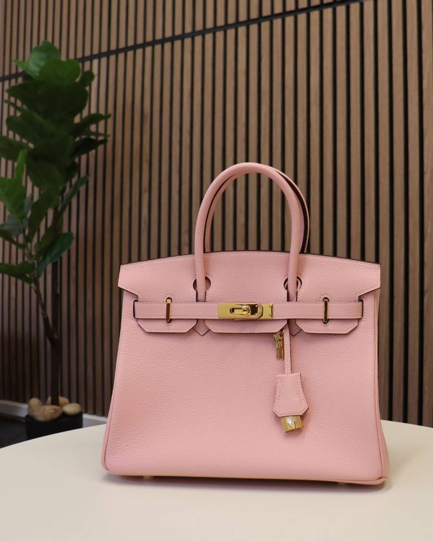 Hermes Powder Pink Togo Leather Rose Gold Hardware Birkin Bag With Dust Bag & OG Box1015