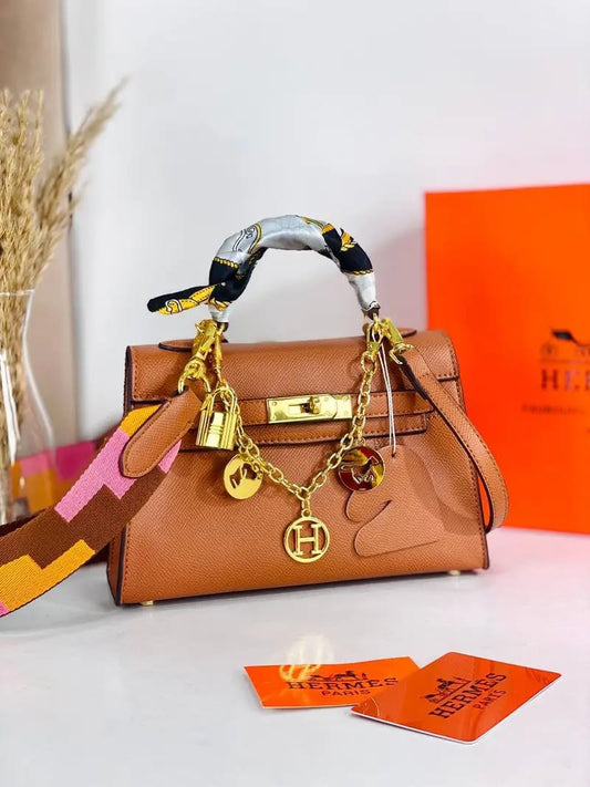 Herms Kelly Mini Epsom Leather Brown With Charms 2 Belts OG Box Dust Bag Cards And Gift Bag
